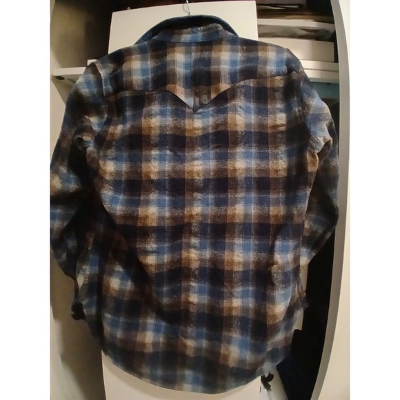 Vintage Pendleton Western Plaid Wool Flannel Shirt Collar 70s Men L - Picture 9 of 10